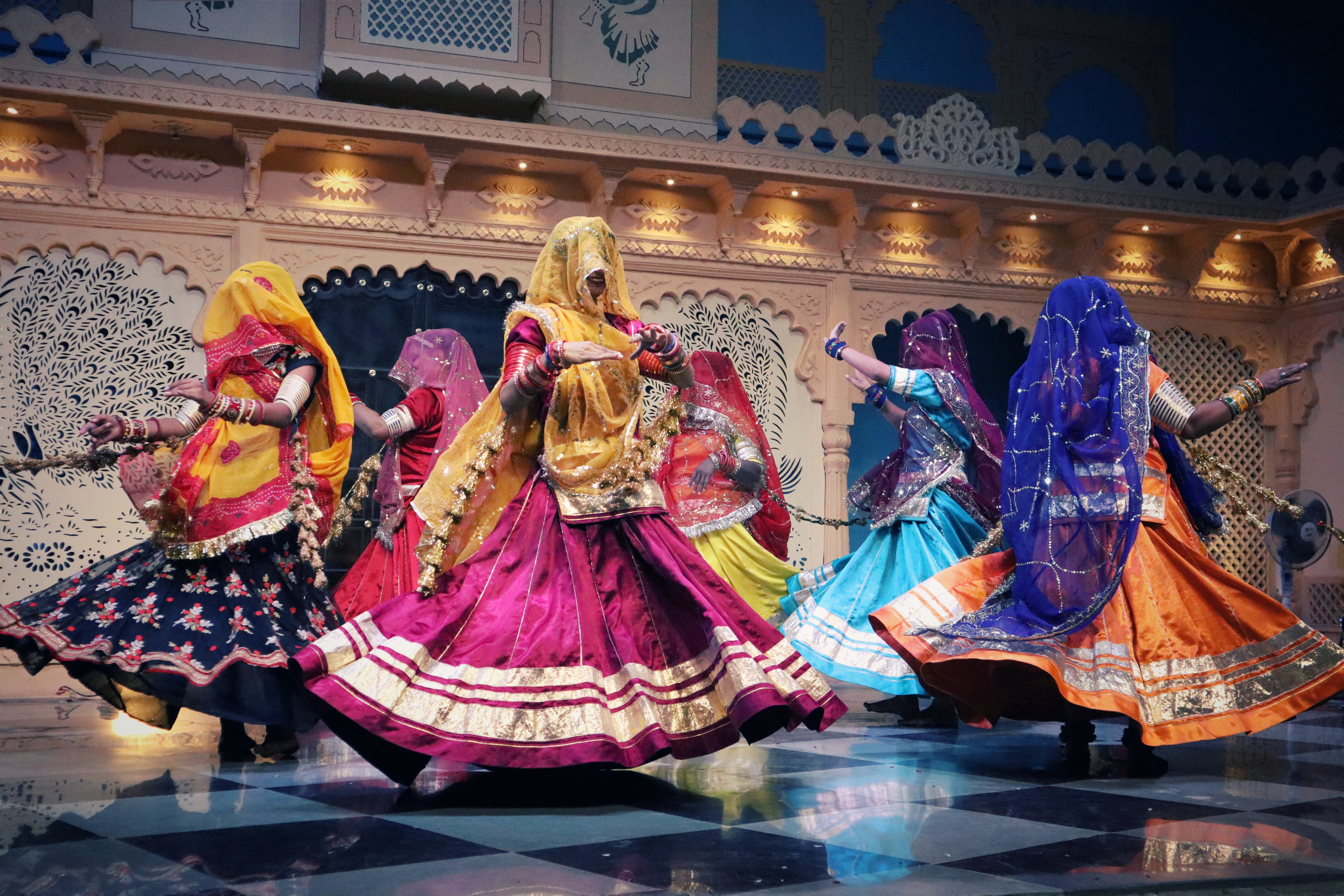 Rajasthani Ghoomar dancers performing in traditional ghagra